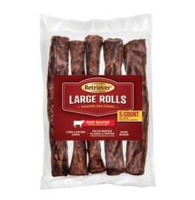 494tsc Retriever Large Rolls 10 Inch Natural Beef Basted Rawhide Dog Chew Treats 5 Count