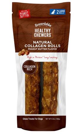 Rewardables 813432019393 Healthy Chewers Peanut Butter Collagen Rolls 2 Count High Protein Long Las