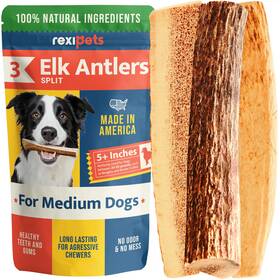 Rexipets 850022943928 100% Natural - Split Elk Antlers For Dogs 3 Pack Naturally Shed In Usa