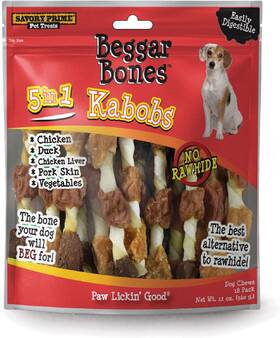 8062091 Savory Prime 445001760745 8 Inch Beggar Bones 5-in-1 Kabobs Grain Free Treat For Dogs