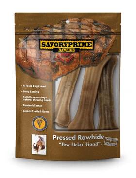 Savory Prime 810359000268 Dog Chew Pressed Bone Pack Beef Hides Natural Rawhide 6.5 Inch 3 Piece