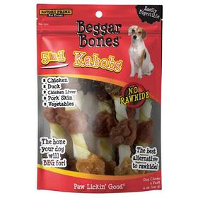 Savory Prime 810359003658 Beggar Bones 5-in-1 Kabobs Grain Free Treats For Dogs 7.8 Inch 6 Pk