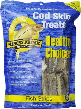Savory Prime 810359620169 Cod Skin Fish Strips 16-ounce No Artificial Color All Breed
