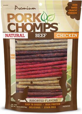 Scott Pet Products Inc. 313091942921 Pork Chomps Dog Chews 5-inch Munchy Sticks Assorted Flavors 100 Count