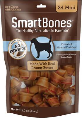 Sbpb-00212na-10 Smart Bone Smartbones Mini Chews With Real Peanut Butter 24 Count Rawhide-free For D