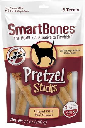 Smartbones 892383007574 Pretzel Sticks Cheese Dog Treats Chews No Rawhide Dental Vitamin