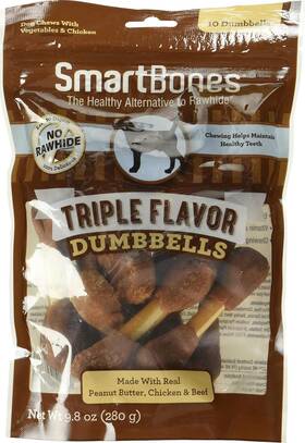 Sbdb-00337 Smartbones Triple Flavor Dumbbells With Peanut Butter 10 Count Rawhide-free For