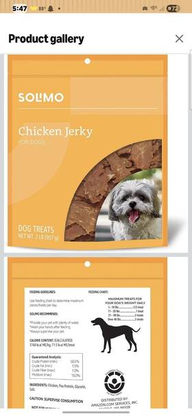 Solimo/amazon 842379149160 Chicken Jerky Dog Treats 2lb By Solimo/amazon Brand Bb Jan 26 2027