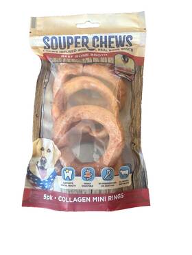 Souper Chews 850066221044 Beef Bone Broth Collagen Mini Rings Dog Treats 4-5 Inch 5-pack