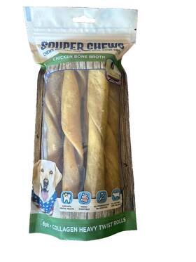 Souper Chews 850066221112 Chicken Bone Broth Collagen Heavy Twist Rolls Dog Treat 7-8 Inch 6-pack