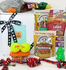 Specialty Gift Boxes 712038787142 Deluxe Dog Box Basket With 4 Grain Free Gluten Treats And 5 Toys Fo