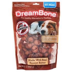Spectrum Brands Pet Llc 726084396180 Dreambone Peanut Butter Flavored Rawhide-free Dog Chews Mini 22.5 Oz. 40 Coun