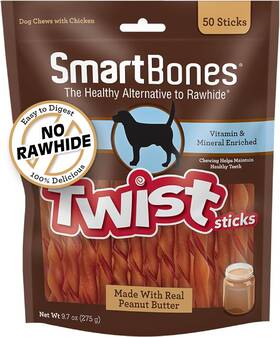 Sbtt-02943-10 Spectrum Brands Pet Llc Smartbones Smart Twist Sticks With Peanut Butter 50 Count Rawhide-free Chews For