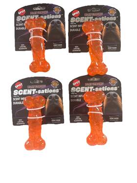 Spot 077234370308 Qty 4- Scent-sations Scent Infused Dog Toy Bone Peanut Butter Flavor 5 Inch