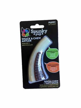 Spunky Pup Dog Toys 857874006818 Puppy Snack Dental Chew Antler Rugged Nylon Beef Flavored