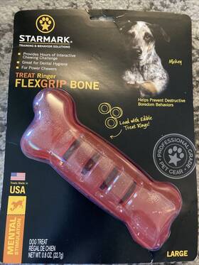 2028 Starmark 873199003509 Treat Ringer Flexgrip Bone Large Red - Exp 2/20/2028