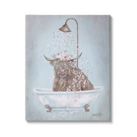 Stupell Industries 196216711936 Charming Longhorn Cattle Cow Bathtub Flower Petals Design By Debi Coules Blue