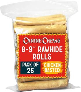 Summma 445040334365 Canine Chews 8-9 Inch Chicken Basted Rawhide Retriever Rolls - Pack Of 25 Chicken-fl
