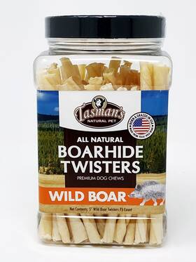 Tasmans Natural Pet 700220031951 Premium Wild Boar Chews - 5 Inch Twisters 75 Count Jar