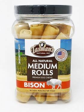 Tasmans Natural Pet 728028057126 6 Inch Med Bison Rolls. 12 Count Jar. No Harmful Chemicals