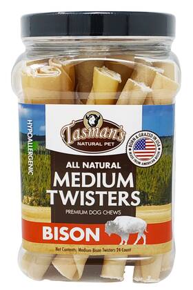 Tasmans Natural Pet 728028057188 6 Inch Med Bison Twists. 24 Count Jar. No Harmful Chemicals
