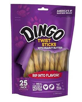 P-15124-10 Tetra Twist Sticks With Peanut Butter Rawhide Treats For Small Medium And Large