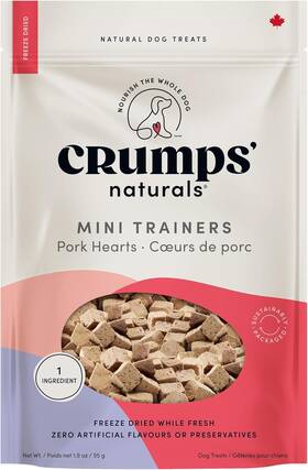 The Crump Group Inc 744110969696 Crumps Naturals Mini Trainers Freeze Dried Pork Hearts 1.9oz Dog Treats