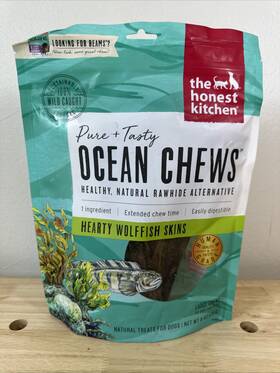 The Honest Kitchen 853089007008 Ocean Chews Wolffish Skins Treats 6 Oz Bag Large Dog
