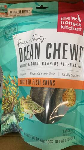 The Honest Kitchen 855089008757 Ocean Chews Crispy Cod Fish Skins Dog Treats 5.5 Oz - Beams