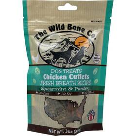 1980.6 The Wild Bone Company Fresh Breath Chicken Cutlet Dog Treat 3 Oz