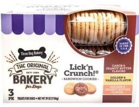 114032 Three Dog Bakery Lick N Crunch Carob Vanilla Peanut Butter Cookie. 233