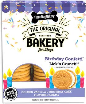 114070 Three Dog Bakery Birthday Confetti Lickftn Crunch Treats 13 Oz Pack For Cel