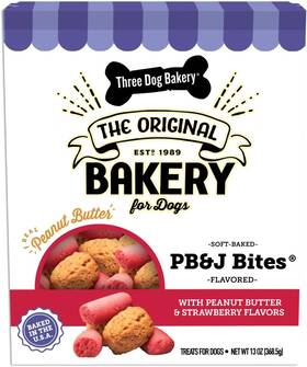 320035 Three Dog Bakery Soft Baked Pb&j Bites Peanut Butter And Strawberry Flavor Premi