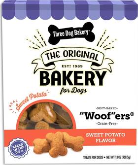 320037 Three Dog Bakery Grain Free Wafers Baked Treats Sweet Potato 13 Oz