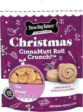 Three Dog Bakery 445046411435 Cinnamutt Roll Crunch 5 Oz Festive Bones Holiday And Christ