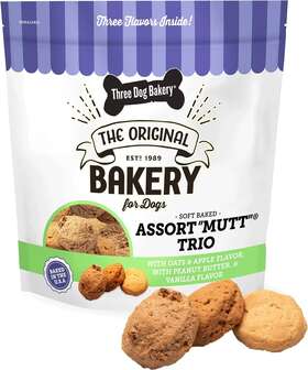 Three Dog Bakery 691202705420 Assort Mutt Cookie Trio Soft Baked Treats For Dogs And
