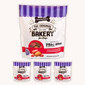 Three Dog Bakery 701159140516 Soft Baked Pb&j Bites Peanut Butter And Strawberry Flavor Premium Treats For