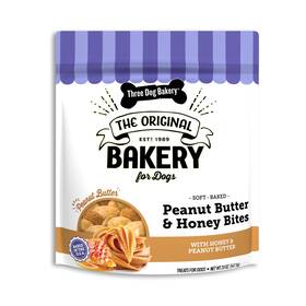 Three Dog Bakery 701159140875 Peanut Butter Honey Bites For Dogs Snack Biscuits Training Treats