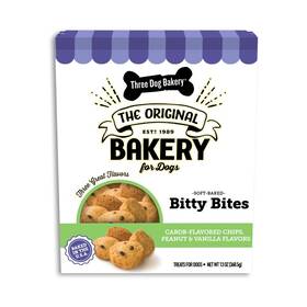 Three Dog Bakery 701159141117 Bitty Bites Trio Soft Baked Cookies For Dogs Flavor Pack Carob Chip