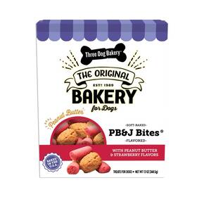 Three Dog Bakery 701159200357 Soft Baked Pb&j Bites Peanut Butter And Strawberry Flavor Premium Treats For
