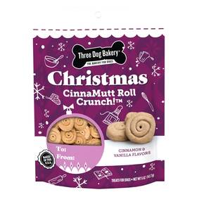 Three Dog Bakery 701159209282 Cinnamutt Roll Crunch Bones 5 Oz Festive Hol