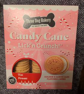 E22b11 Three Dog Bakery Lickftn Crunch Festive Golden And Candy Cane Sandwich Cookies