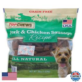 Top Chews B07nph9g1g Pork Chicken Sausage Dog Treats 100 Natural 36 Oz 2.25 Lbs