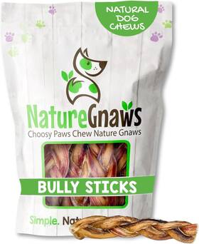 Torito Brands 313031764750 Nature Gnaws Braided Bully Sticks For Dogs 5-6 Inch 3 Count - Long Lasting Sma