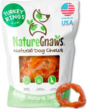 Torito Brands 445032477476 Nature Gnaws Usa Turkey Tendon Rings For Dogs 8oz - Delicious Grain Free Rewar