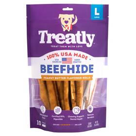 Treatly 094983122804 Usa Beefhide Rolls 8-9 Inch Dog Chew Treats - Peanut Butter Flavor 10 Count/1 Pack