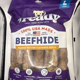 Treatly 094983122880 Large Beefhide Peanut Butter Flavored Rolls 8-9 Inch 15 Count 2.25# Dogs Usa