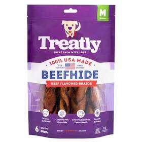 Treatly 094983122965 Usa Beefhide Braids 7-8 Inch Dog Chew Treats - Beef Flavor 6 Count/1 Pack