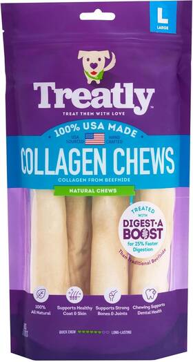 Treatly 094983803130 Natural Collagen Dog Chew Rolls 9-10 4 Count Treats For Healthy Teeth