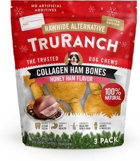 Truranch 810022723487 Collagen Honey Ham Bone - 3 Dog Chews Treats 100% Natural Bb 09/2026